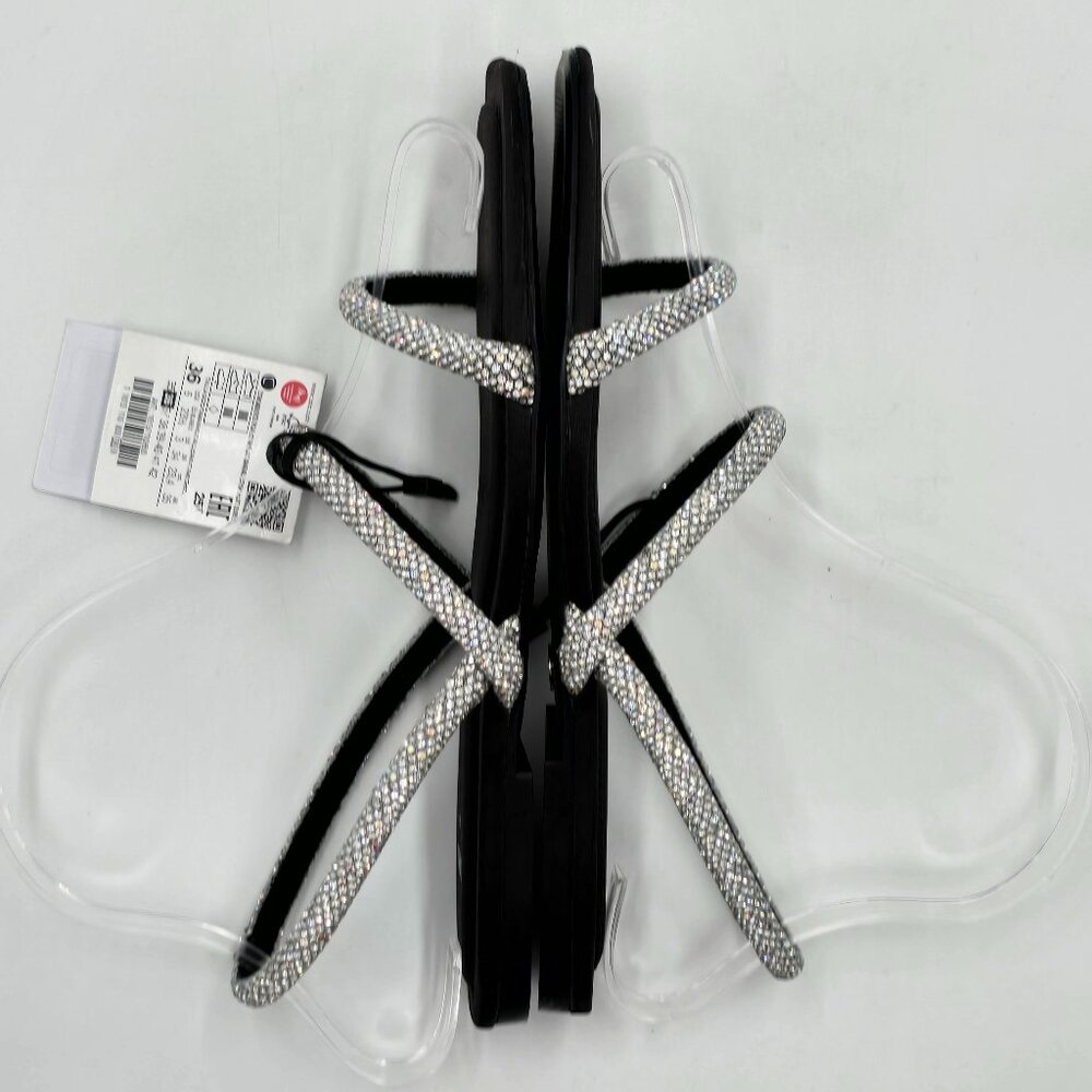 Zara Rhinestone Flat Sandals - NWT - Picture 11 of 17